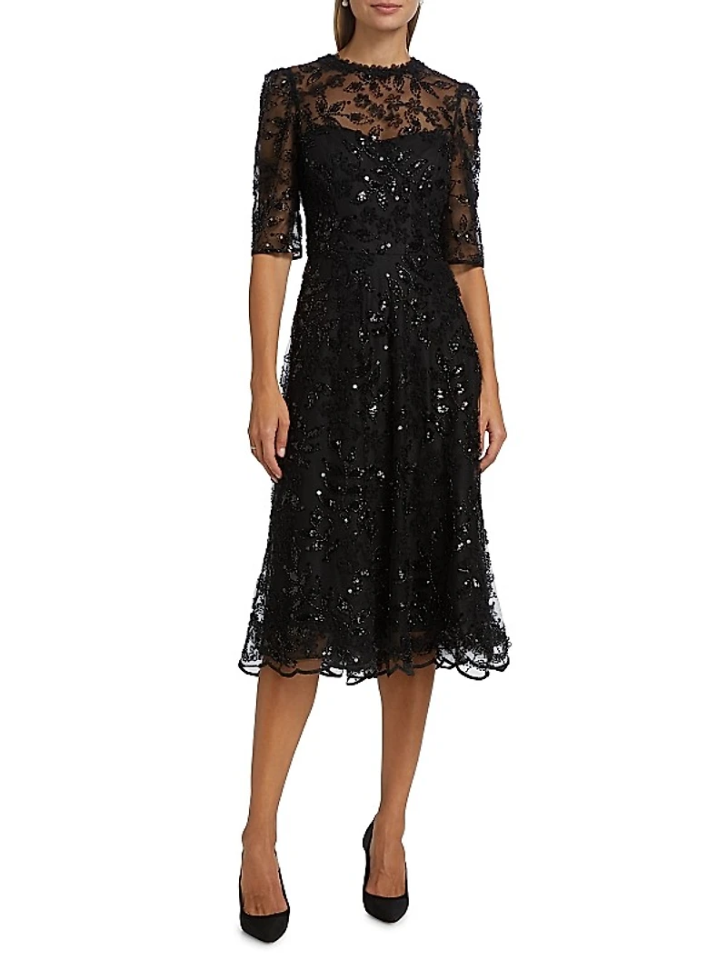 Sequined Lace Cocktail Dress