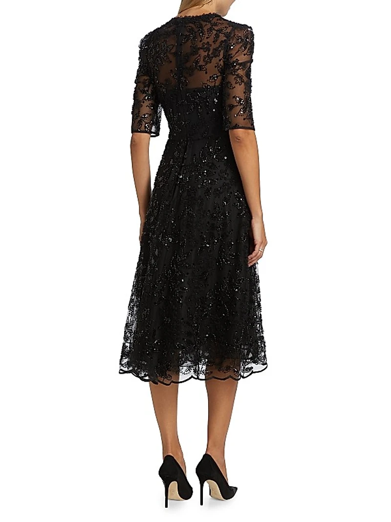 Sequined Lace Cocktail Dress
