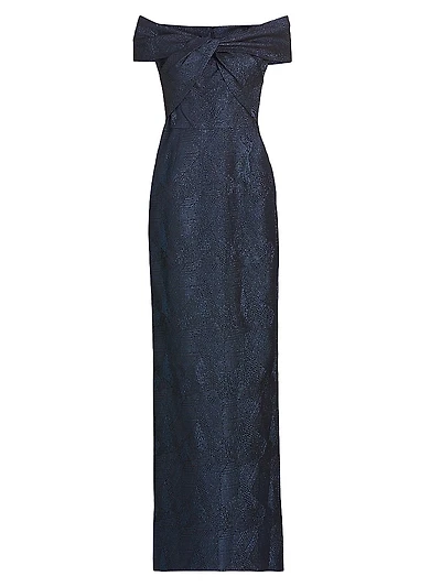 Jacquard Twist Off-the-Shoulder Column Gown