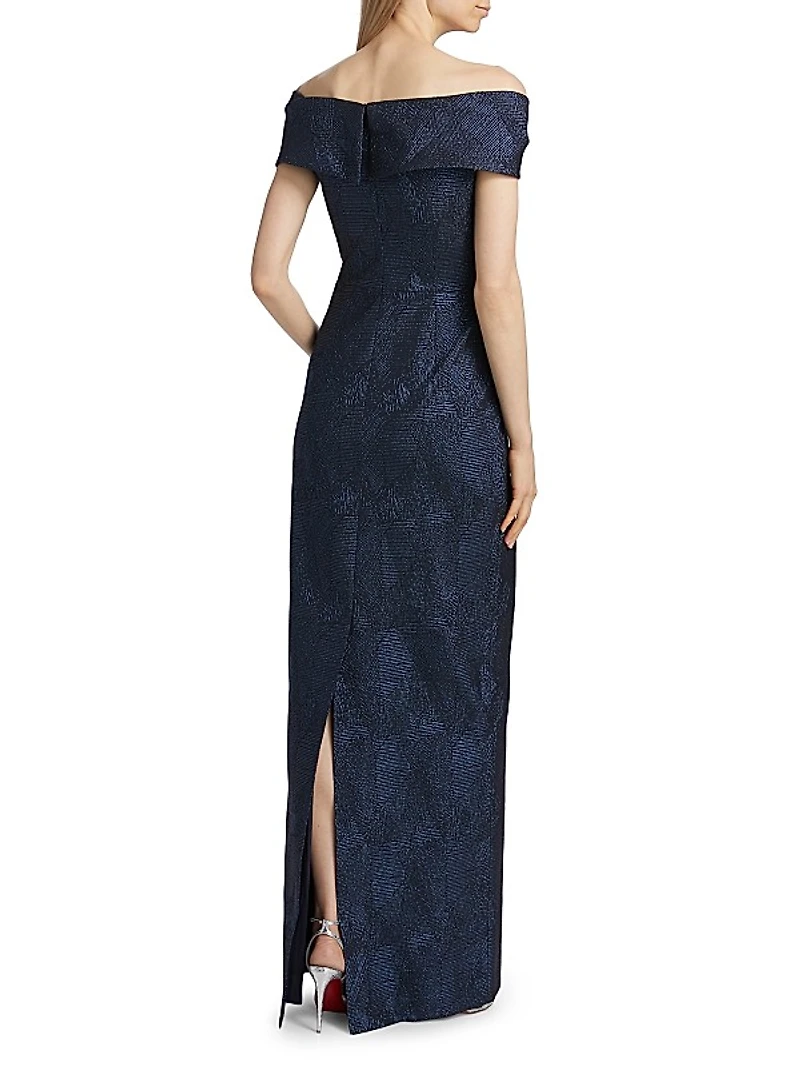 Jacquard Twist Off-the-Shoulder Column Gown