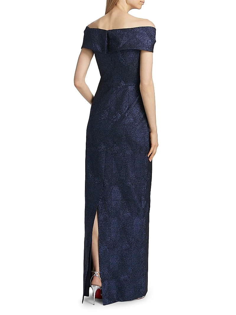 Jacquard Twist Off-the-Shoulder Column Gown