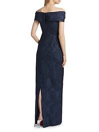 Jacquard Twist Off-the-Shoulder Column Gown
