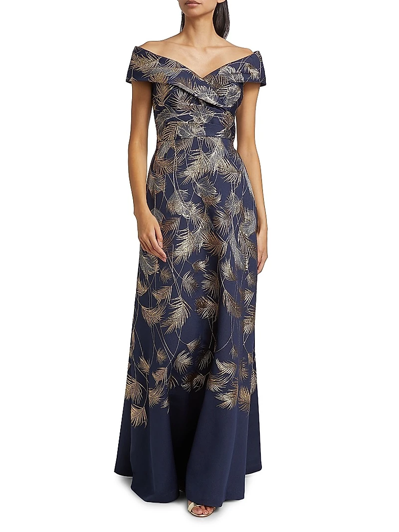 Jacquard Off-The-Shoulder Gown