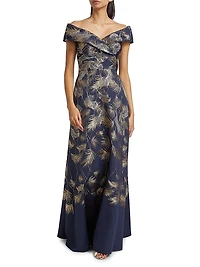 Jacquard Off-The-Shoulder Gown