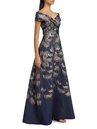 Jacquard Off-The-Shoulder Gown
