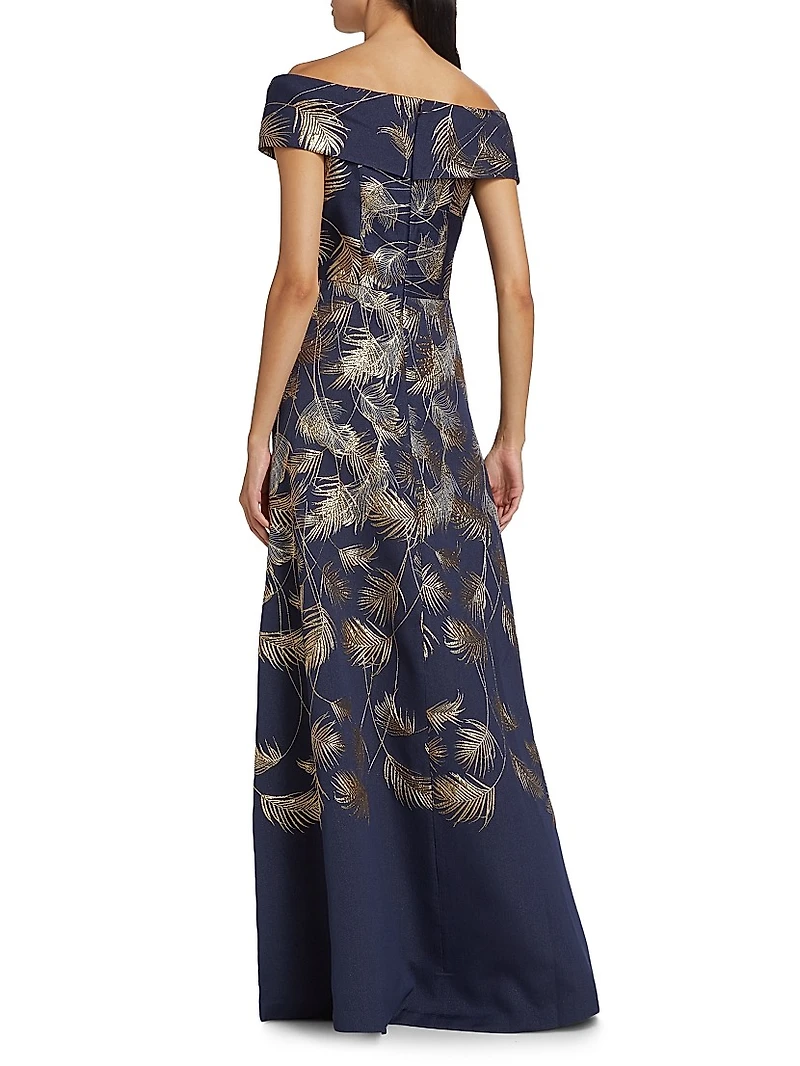 Jacquard Off-The-Shoulder Gown
