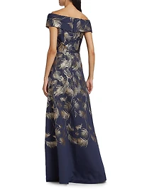 Jacquard Off-The-Shoulder Gown