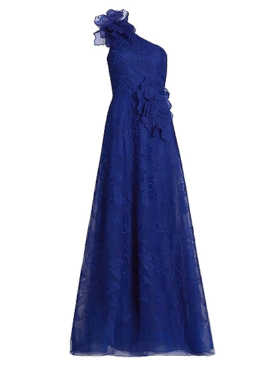 Floral Lace One-Shoulder Gown