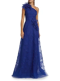 Floral Lace One-Shoulder Gown