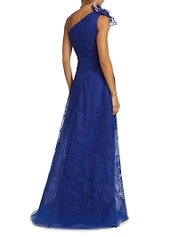 Floral Lace One-Shoulder Gown