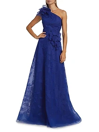 Floral Lace One-Shoulder Gown