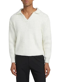 Halewat Fuzzy Knit Polo Sweater