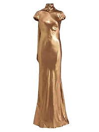 Solar Gaze Metallic Tie-Neck Gown