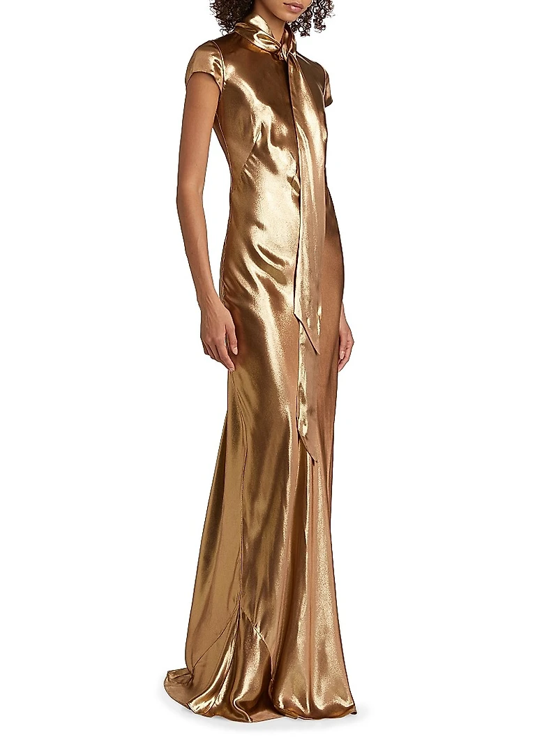 Solar Gaze Metallic Tie-Neck Gown