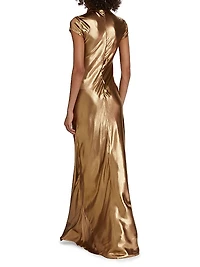 Solar Gaze Metallic Tie-Neck Gown