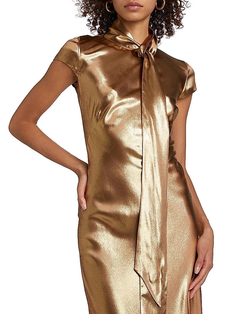 Solar Gaze Metallic Tie-Neck Gown