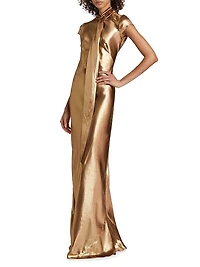 Solar Gaze Metallic Tie-Neck Gown