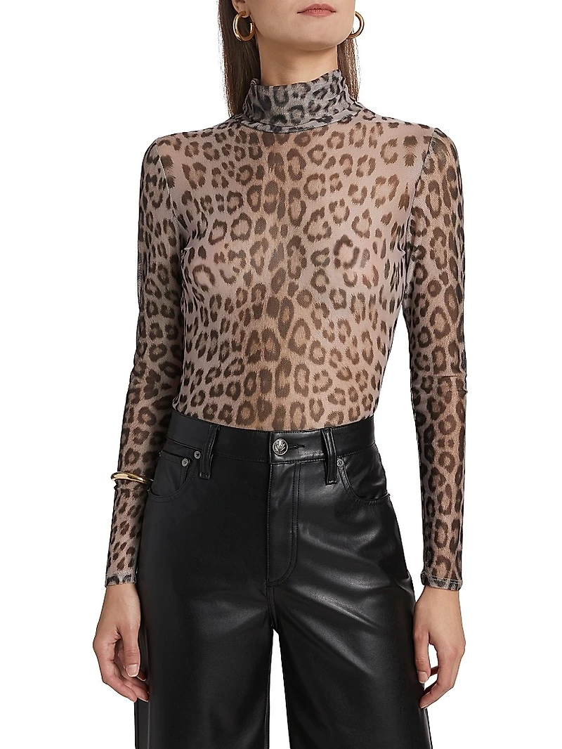 Tyla Leopard Mesh Turtleneck
