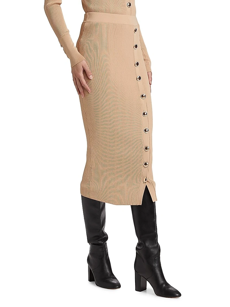 Addie Rib-Knit Button-Front Skirt