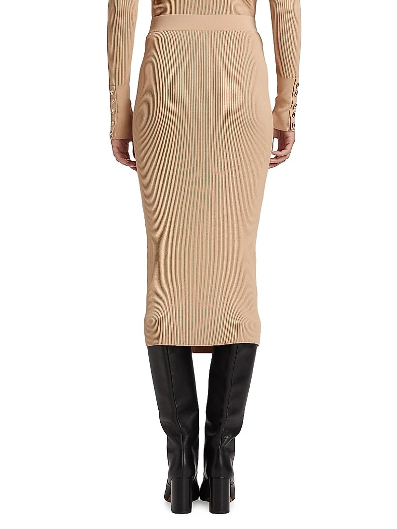 Addie Rib-Knit Button-Front Skirt