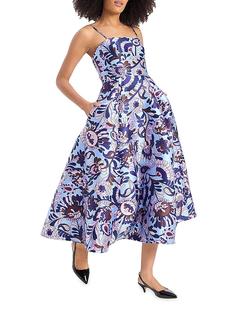 Anita Brocade Floral Midi-Dress