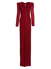 Beaded Plunge Column Gown