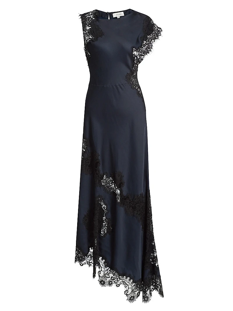 Alessia Lace-Trim Satin Maxi Dress