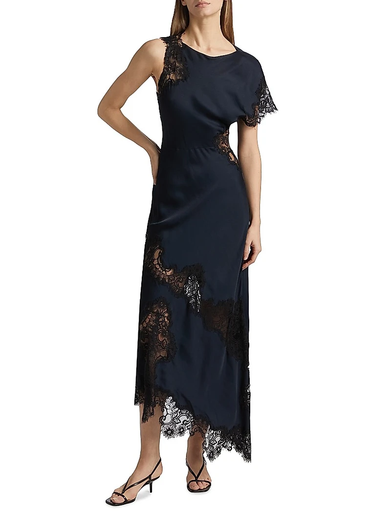 Alessia Lace-Trim Satin Maxi Dress