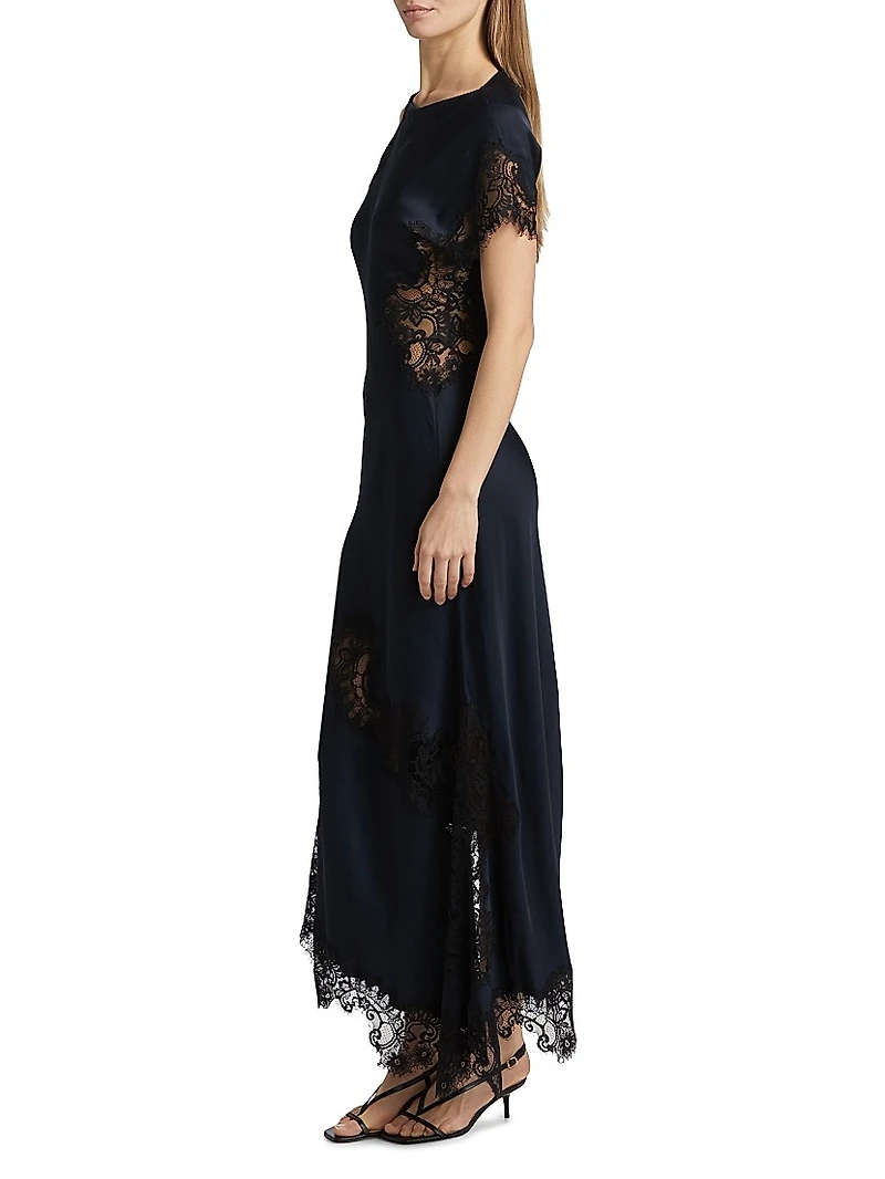 Alessia Lace-Trim Satin Maxi Dress