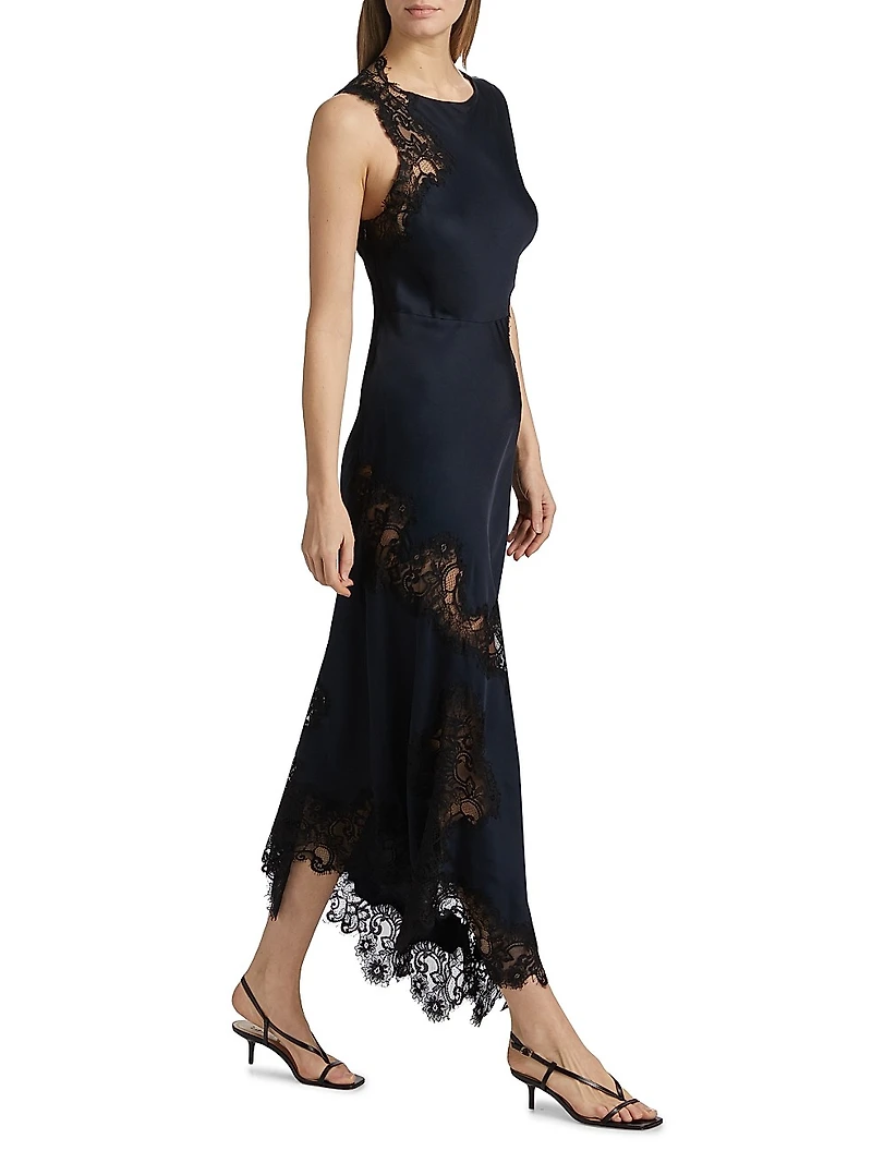 Alessia Lace-Trim Satin Maxi Dress
