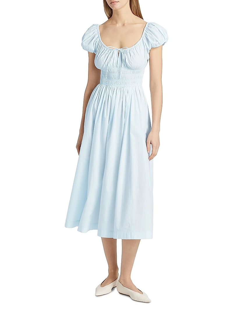 Quinn Cotton Shirred Midi-Dress