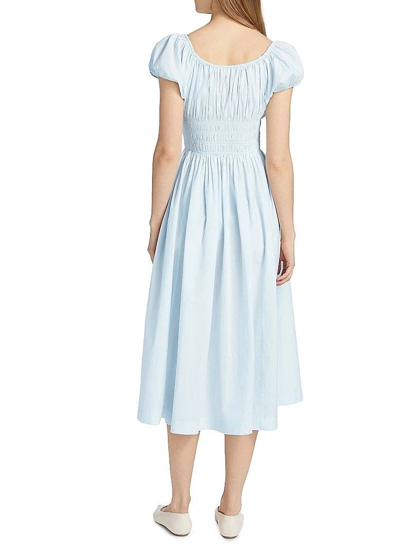 Quinn Cotton Shirred Midi-Dress