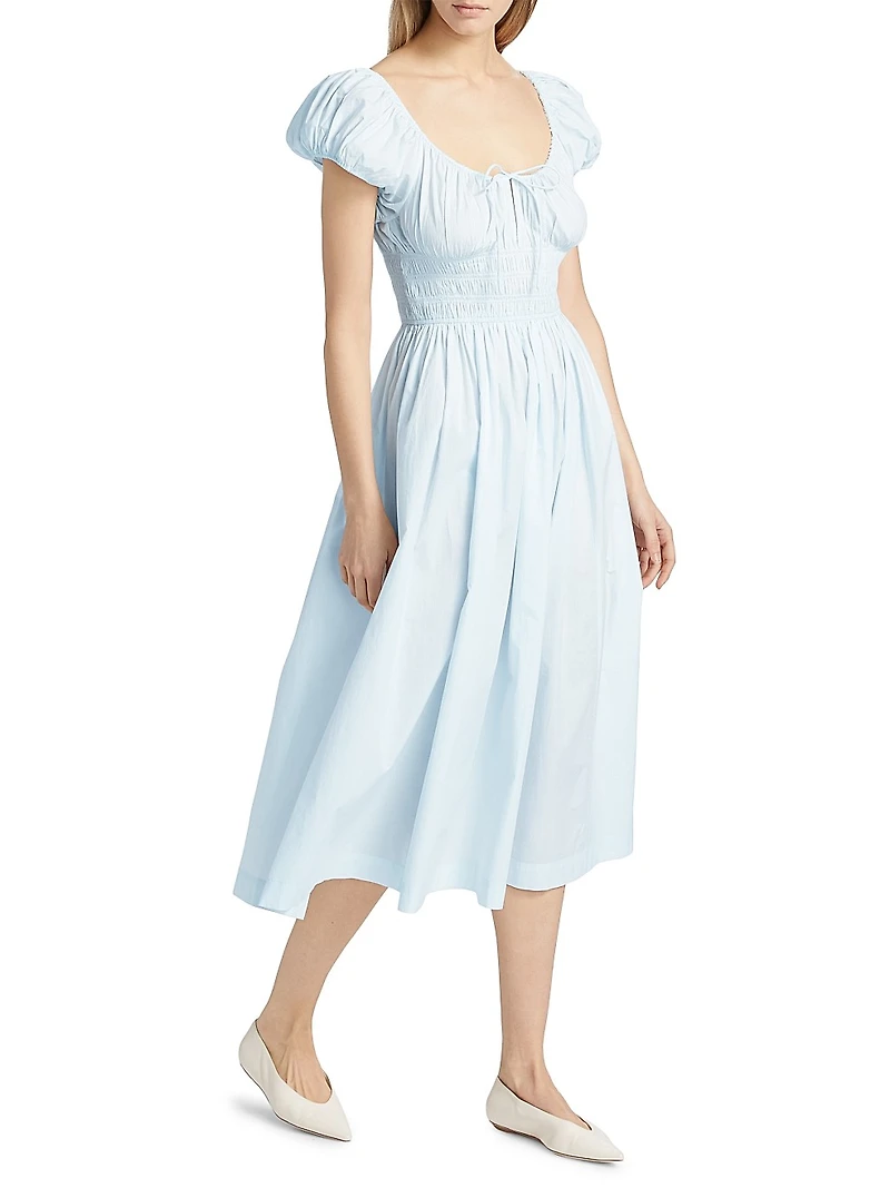 Quinn Cotton Shirred Midi-Dress