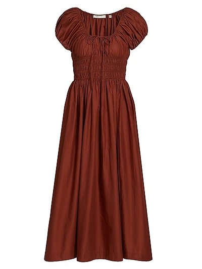 Quinn Cotton Shirred Midi-Dress