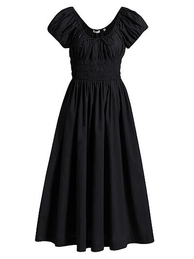 Quinn Cotton Shirred Midi-Dress