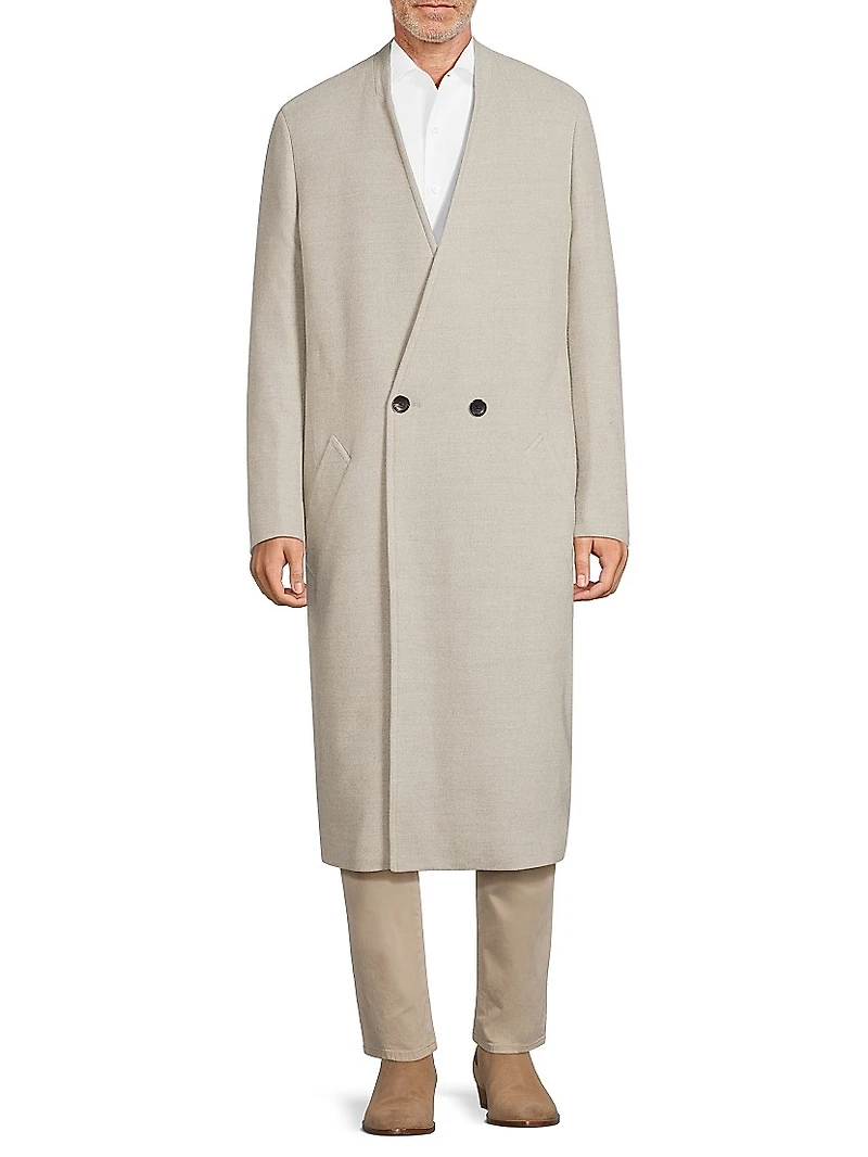 Cedar Wool Collarless Long Coat