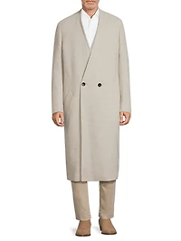 Cedar Wool Collarless Long Coat