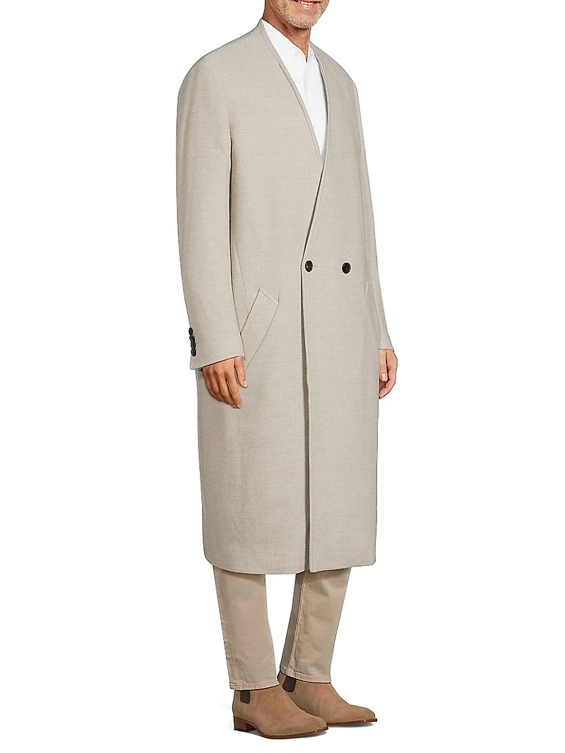 Cedar Wool Collarless Long Coat