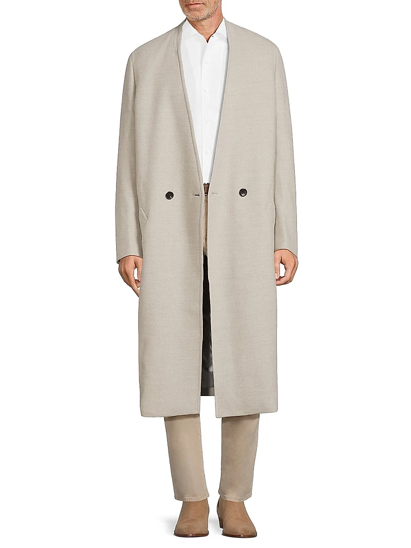Cedar Wool Collarless Long Coat