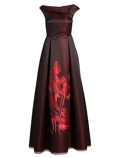 Floral Asymmetric Boatneck Dress