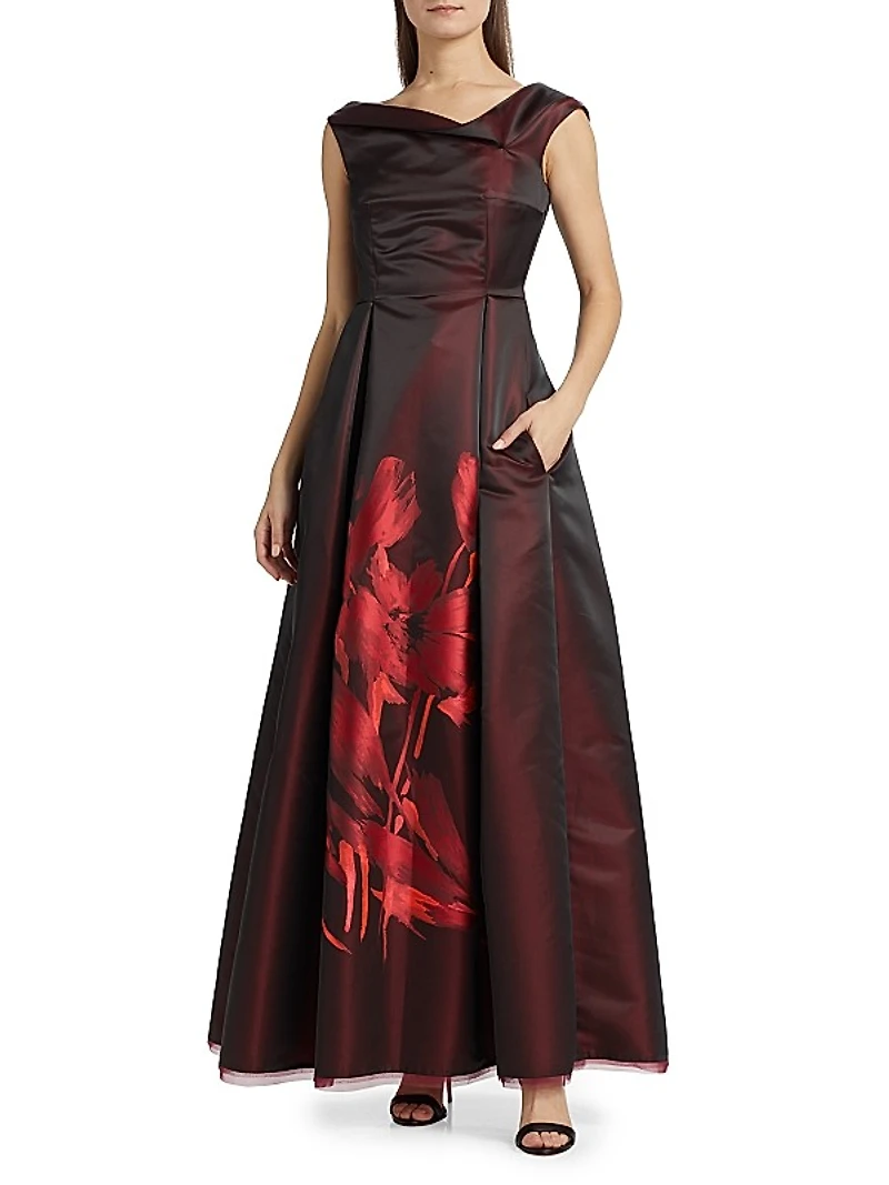 Floral Asymmetric Boatneck Dress