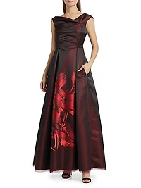 Floral Asymmetric Boatneck Dress