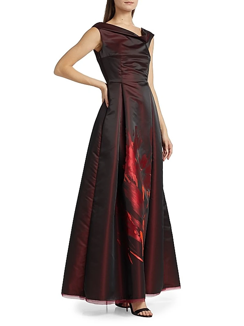 Floral Asymmetric Boatneck Dress