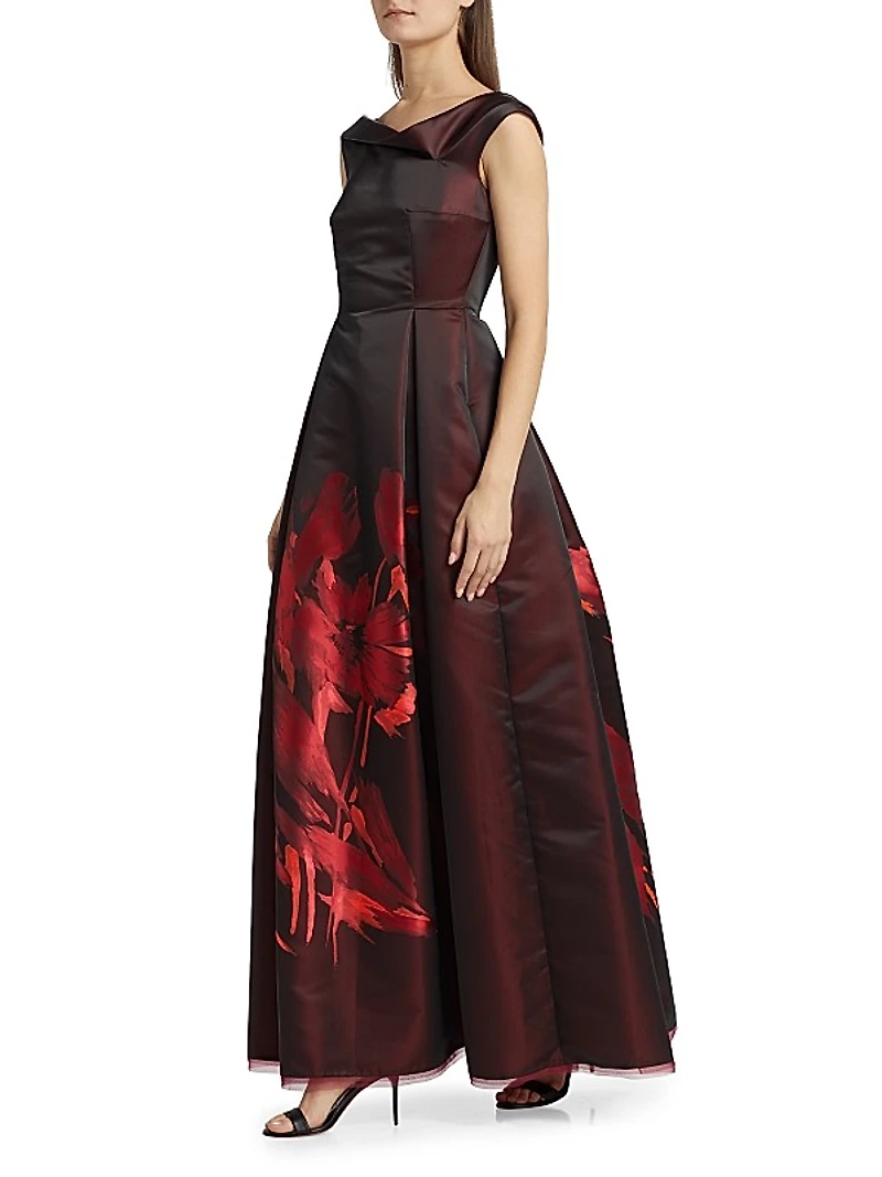 Floral Asymmetric Boatneck Dress