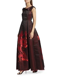 Floral Asymmetric Boatneck Dress