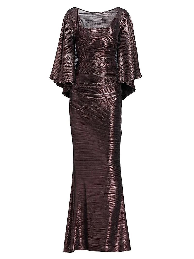 Pleated Metallic Satin Mermaid Gown