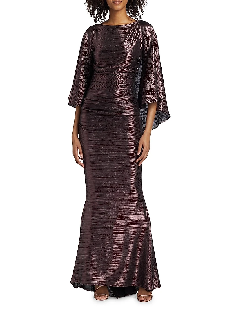 Pleated Metallic Satin Mermaid Gown