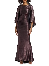 Pleated Metallic Satin Mermaid Gown
