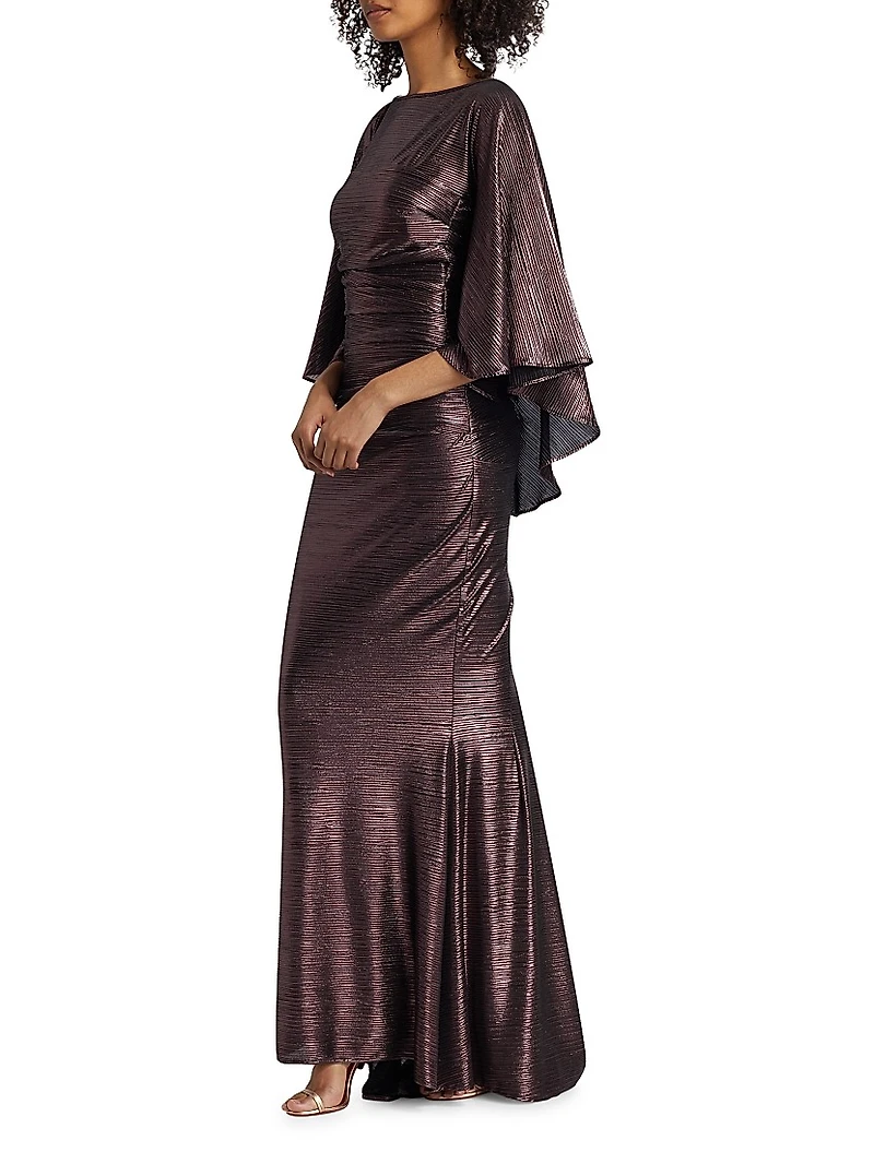 Pleated Metallic Satin Mermaid Gown