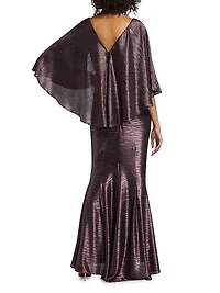 Pleated Metallic Satin Mermaid Gown